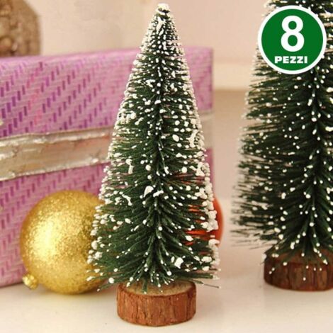 Trade Shop - Set 8 Alberelli Innevati Mini Albero Di Natale 16cm Decorazioni Addobbi Natalizi