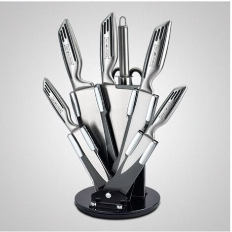 Trade Shop - Set 8 Cuchillos De Cocina De Acero Tijeras Para Carne Linea Royalty Afilador De Cuchillos -