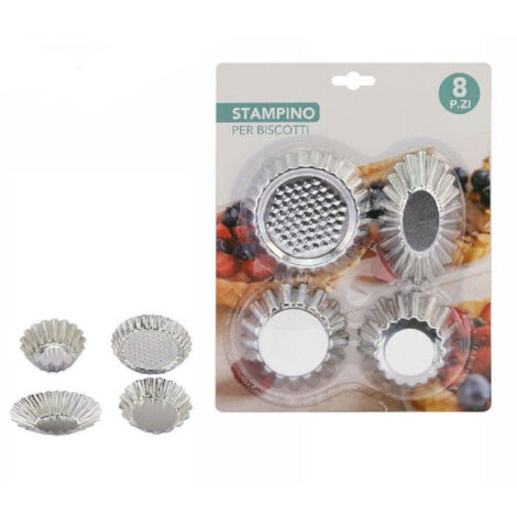 TRADE SHOP - Set 8 Formine Per Biscotti Pirottini Stampi Dolci Crostatine Stampini Misti 74134 -