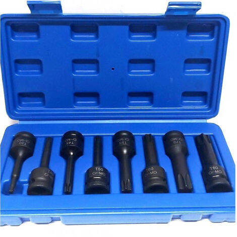 Trade Shop - SET 8 KEY CLOSS TORX ATTACCO 1/2" T30 T80 IMPACT LUNGHE 78 MM -