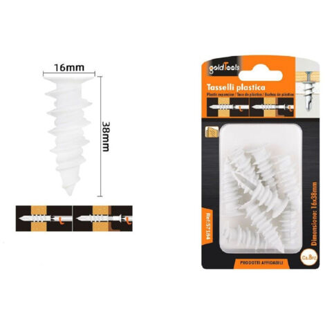 Trade Shop - Set 8 Pezzi Tasselli In Plastica Tassello Fischer Fissaggio Viti 16 X 38mm 57184 -
