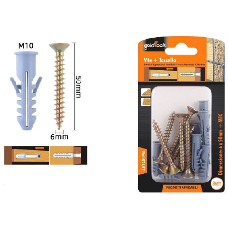 TRADE SHOP - Set 8 Pezzi Viti Vite 6 X 50 Mm + Tasselli Con Alette Tassello M10 Fischer 57197 -