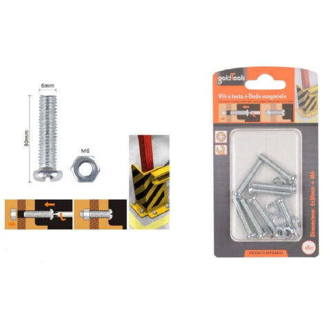 TRADE SHOP - Set 8pz Viti Vite Testa A Croce Tonda 6 X 30mm Con Dadi Dado Esagonale M6 90978 -