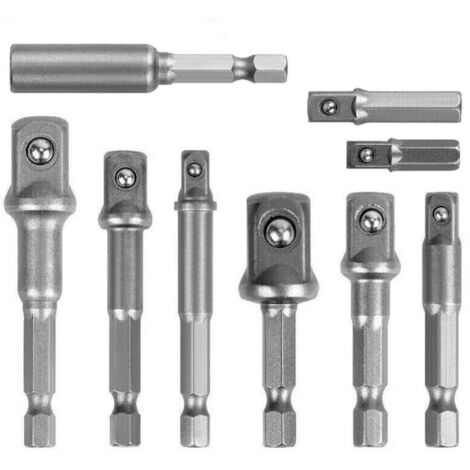 Trade Shop - Set 9 Pz Adattatories For Bussola 1/4" 3/8" 1/2" Per Avvitatore Trapano Sdy-96032 -