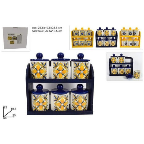 Trade Shop - SET AUS 6 DEKORIERTEN KERAMIKGLASEN MIT MAIOLICA-DEKORATION FANTASY MIT PRÄSENTATIONSSTÄNDER -