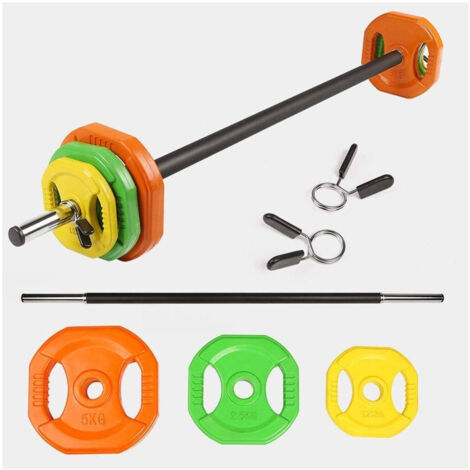 TRADE SHOP - Set Bilanciere Con Dischi Colorati Pesi Da 20kg Per Allenamento Home Gym Fitness -