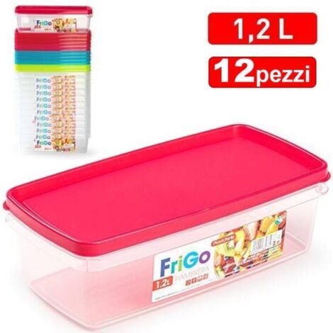 Trade Shop - Set Contenitori In Plastica Da 1,2lt Per Cibo Alimenti Frigorifero Rettangolare -