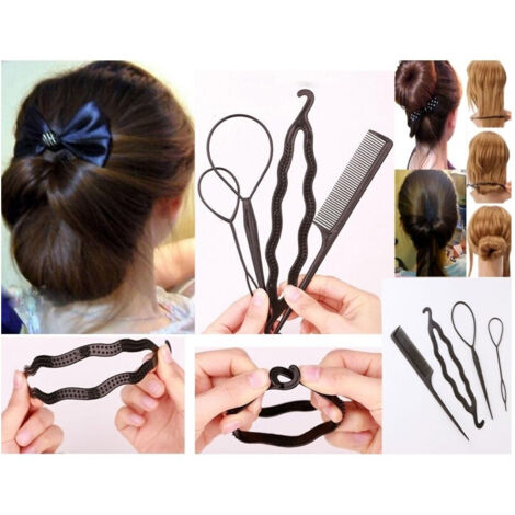 Trade Shop - Set De 4 Accesorios De Peine Titular Del Clip Para Chignon Braids Tail Hairstyle -