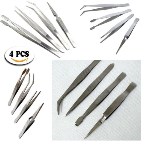 Trade Shop - Set De 4 Pinzas De Acero Inoxidable Para Cejas Sobre Pestañas Mackup Beauty -