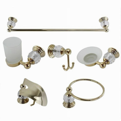Trade Shop - Set De Baño 6pzs Cristal Tallado 69202 Toallero Rollo Cepillo Dental Cristal -