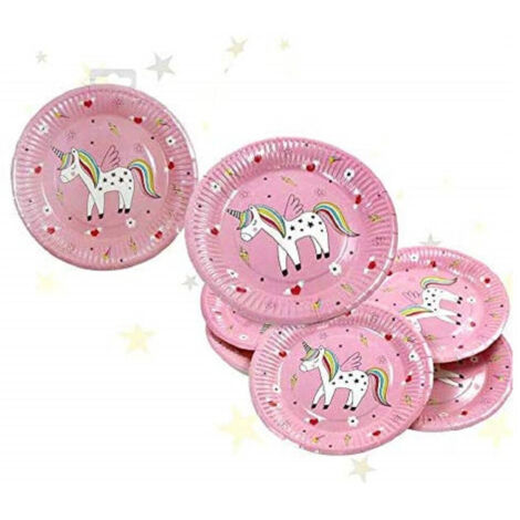 Trade Shop - Set De La Placa De La Placa De 24pcs De 18 Pcs De 18cm Unicornio Rosa 1 Fiestas De Bautismo De Nacimiento De Cumpleaños -