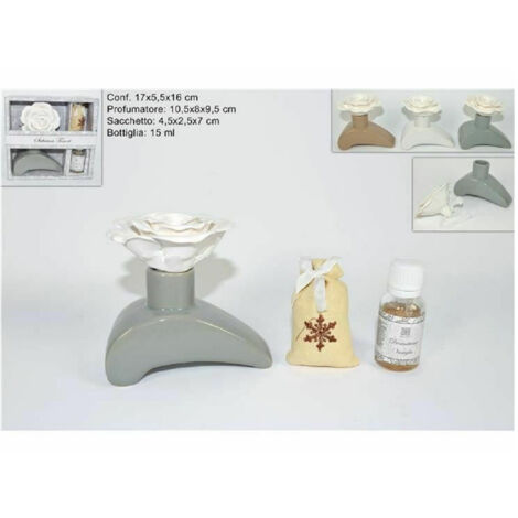 TRADE SHOP - Set Deoambiente Vaniglia 15ml Con Profumatore Ceramica Idea Regalo 3col Ca006555 -