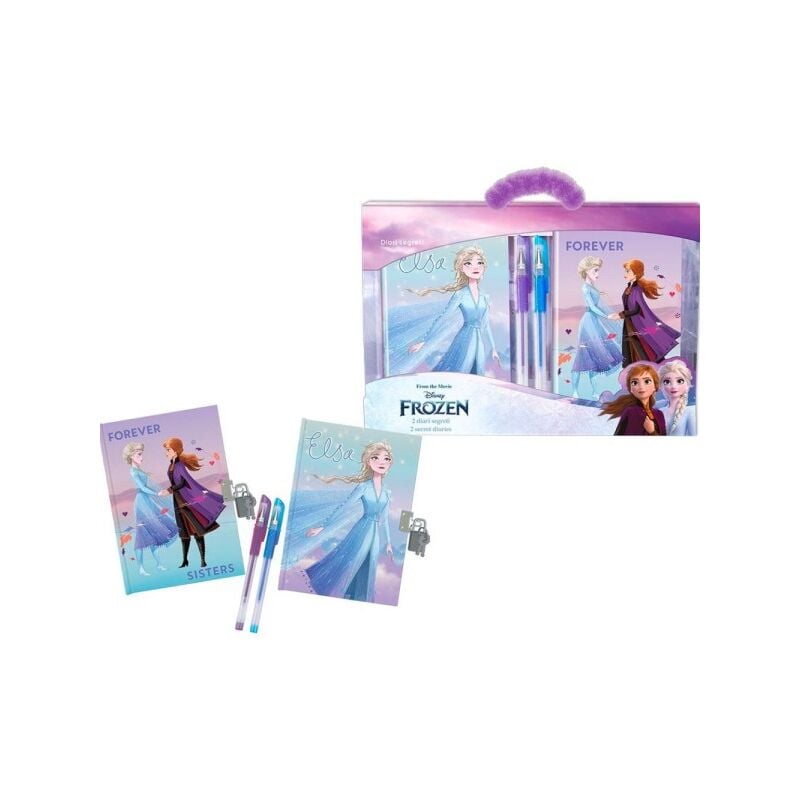 Image of Trade Shop Traesio - Trade Shop - Set Diari Segreti Frozen Con Lucchetto e Chiavi Penne Gel Glitterate Colorate