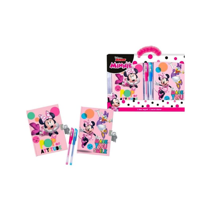 Image of Trade Shop - Set Diari Segreti Minnie Disney Con Lucchetto Chiavi Penne Glitterate Colorate