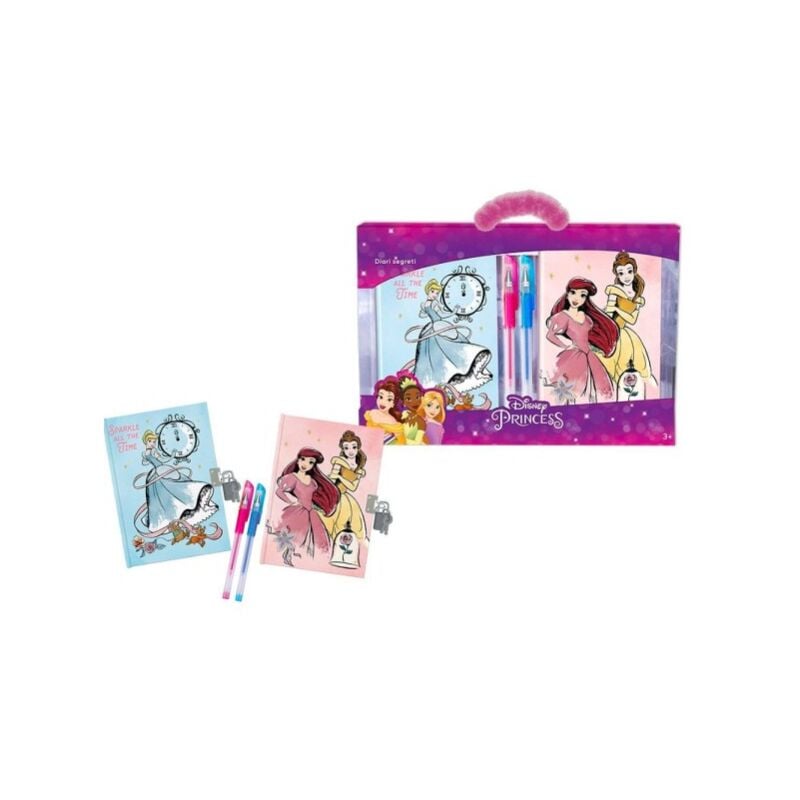 Image of Trade Shop - Set Diari Segreti Principesse Disney Lucchetto Chiavi Penne Glitterate Colorate