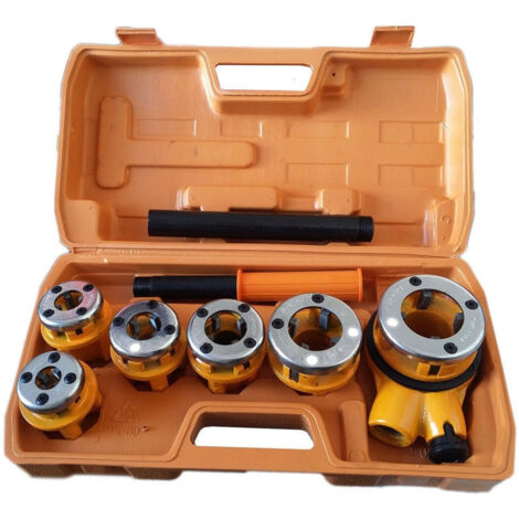 TRADE SHOP - Set Filiera Filiere Per Tubi Idraulici Completa 7pz 1/4" 3/8" 1/2" 3/4" 1" 1-1/4 -