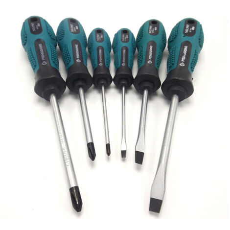 Trade Shop - SET KIT 7 SCHRAUBENDREHER SCHRAUBENDREHER MIT ERGONOMISCHEM GRIFF STERNFÖRMIGE SCHLITZSPITZE -