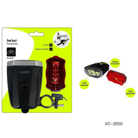 TRADE SHOP - Set Luci Fronte/retro A Batteria Per Bici Bicicletta Attacco Universale Xc-2650 -