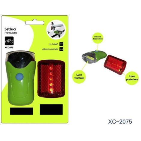 Trade Shop - Set Luci Led A Batteria Anteriore Posteriore Per Bici Attacco Universale Xc-2075 -