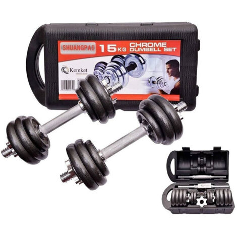 TRADE SHOP - Set Manubri Regolabili Ghisa Da 15 Kg Per Bodybuilding Fitness Sollevamento Pesi -