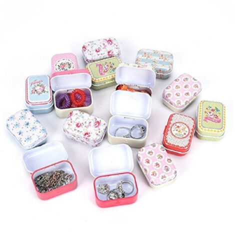 Trade Shop - Set mit 2 Blechdosen, 8 x 5 x 2 cm, Mini-Glas, Box für Tee, Schmuck, Pillen, Partygeschenke, Konfetti -