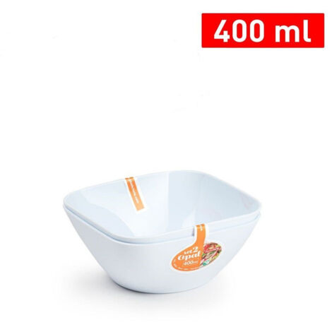 Trade Shop - SET MIT 2 KLEINEN QUADRATISCHEN OPALWEISSEN SCHÜSSELN 400ML TISCH 1280501 -