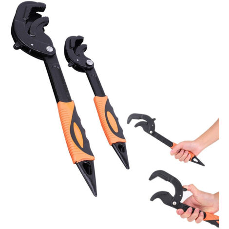 Trade Shop - SET MIT 2 PROFESSIONELLEN, MULTIFUNKTIONALEN, VERSTELLBAREN LEVOCE-ROHRSCHLÜSSELN 260 mm 380 mm -