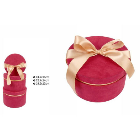 Trade Shop - SET MIT 3 BOXEN GESCHENKBOX VERSCHIEDENE GRÖSSEN RUND MATRYOSKA ROT 71945 -