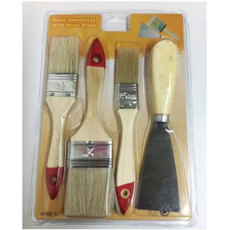 Trade Shop - SET MIT 3 PINSELN + 1 SPATEL 1,5"/2"/2,5" WASSERBASIERTE FARBEN LÖSEMITTELBASIERTE FARBEN -