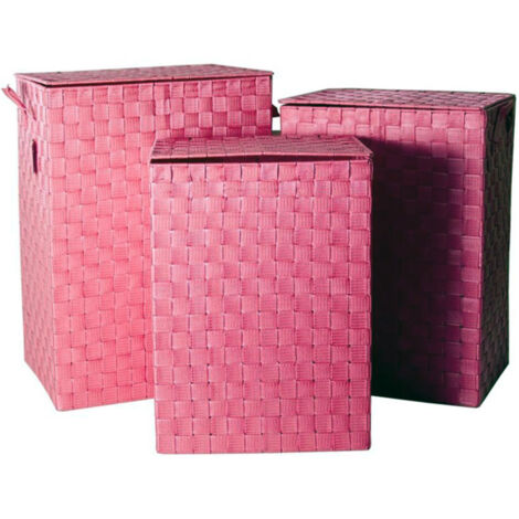 Trade Shop - SET MIT 3 WÄSCHEKÖRBEN FÜR ALLE HAUSHALTSSTOFFE, 3 GRÖSSEN: 54/51/46 CM, FARBE -      Fuchsie