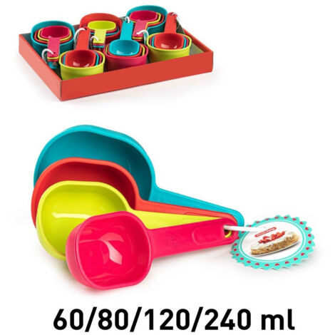 Trade Shop - SET MIT 4 MESSLÖFFELN, FARBIGE MESSBECHER AUS KUNSTSTOFF, VERSCHIEDENE GRÖSSEN 11845 -