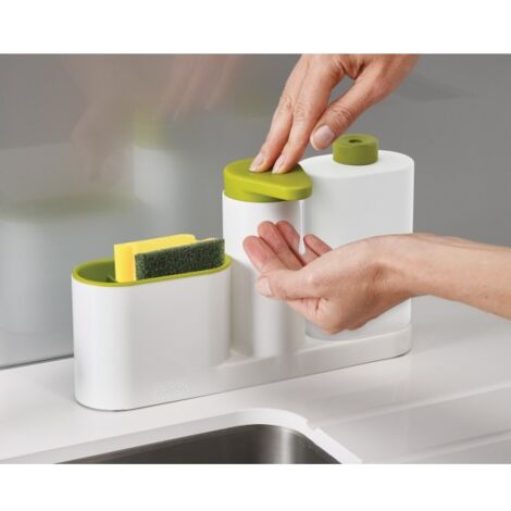 Dispenser sapone da cucina con porta spugna per lavello (doppi disp