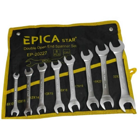 TRADE SHOP - Set Serie Da 8 Pezzi Chiavi Fisse 8-24 Mm A Forchetta Doppie Crome Vanadium -