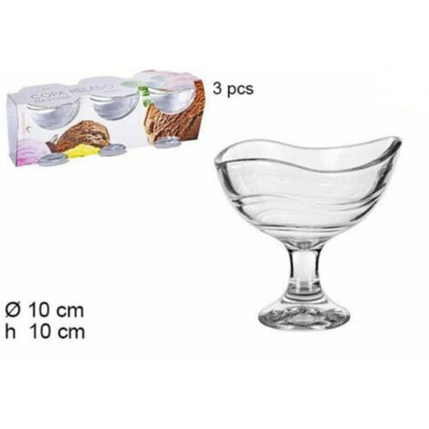 Trade Shop - Set Servizio 3 Pezzi Coppe Bicchieri In Vetro Navona Per Gelato Frutta -