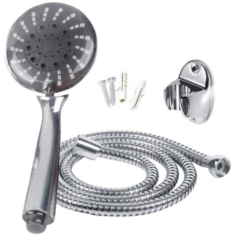 TRADE SHOP - Set Soffione Doccia 3 Getti Laccio Tubo 150cm Supporto Doccetta Parete Bagno -