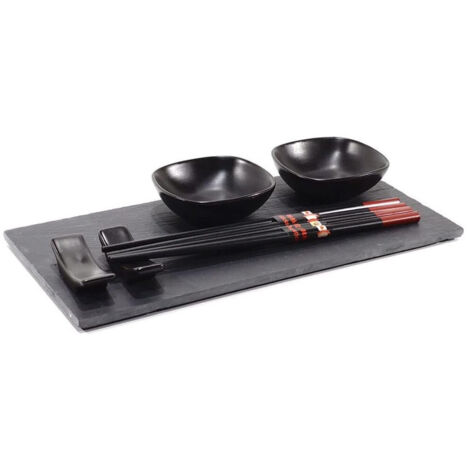 TRADE SHOP - Set Sushi Composto Da 4 Bacchette E 2 Piatti Per Salse Con Vassoio In Ardesia -