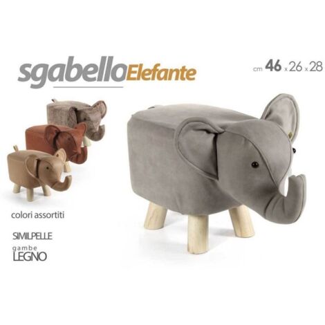 Trade Shop - Sgabello Elefante Pouf Poggiapiedi Bambini Imbottito Piedi Legno 46x26x28cm 808685