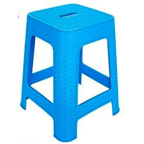 TRADE SHOP - Sgabello In Plastica Rattan Azzurro H 45,5 Cm Sedia Complemento D'arredo Casa -