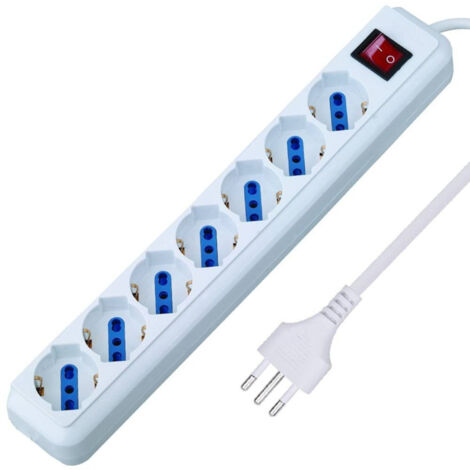 Trade Shop - Shuko Multipresa Bipasso 10 Y 16 Amperios 6 Lugares Ciabatta Eléctrica Con Interruptor -
