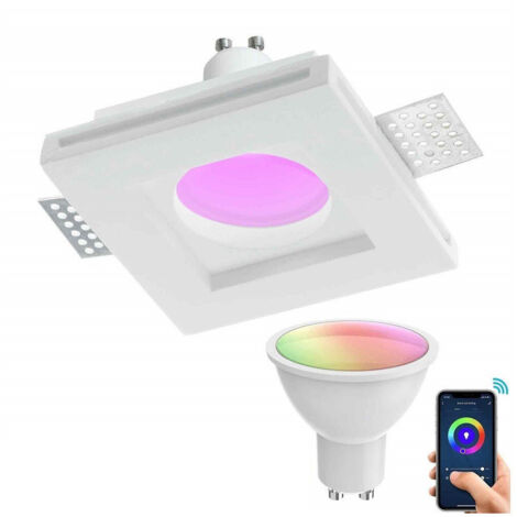 Trade Shop - SLIM GIPS-STRAHLER SMART LED GU10 WIFI EINBAU QUADRATISCH RGB CCT ALEXA GOOGLE 10X10CM -