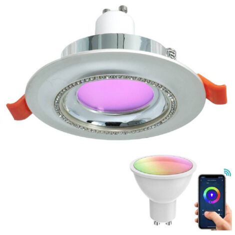 Trade Shop - Smart Faretto Tondo Brillantini Led 5 W Gu10 Rgb Wifi Alexa Google -      Plata