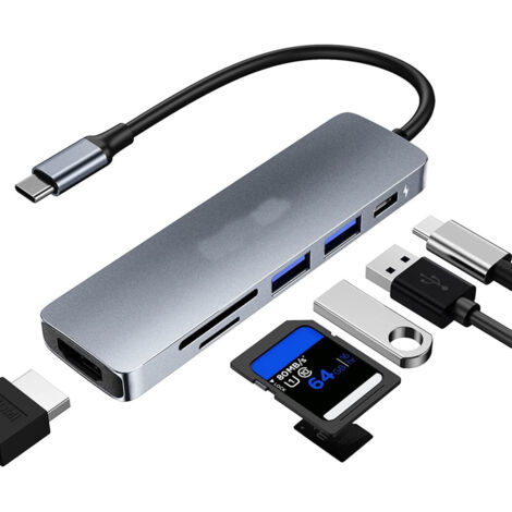 TRADE SHOP - Smart Hub Di Tipo C 7 In 1 Type-c Power Delivery Hdmi 3 Usb Sd Micro Sd Q-hu91 -