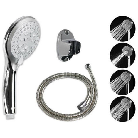 TRADE SHOP - Soffione Con Tubo Flessibile 1,8mt Doccetta Telefono Supporto Muro Grigio 52048 -