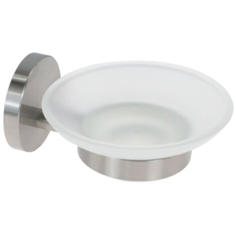 Trade Shop - Soporte De Jabón De Acero Satinado Con Accesorios De Baño De Vidrio Satinado De Platillo 87905 -