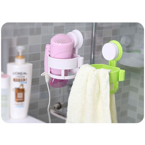 Trade Shop - Soporte De Pared Con Ventosa Baño Secador De Pelo Fono Home Hotel B&b -