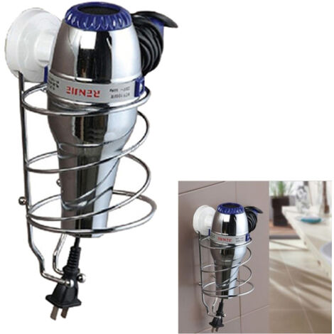 Trade Shop - Soporte De Pared De Acero Para Secador De Pelo Con Ventosa -