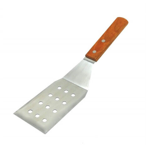 Trade Shop - SPACHTEL AUS PERFORIERTEM STAHL MIT HOLZGRIFF SPACHTEL DREHT FLEISCH BBQ GRILL -