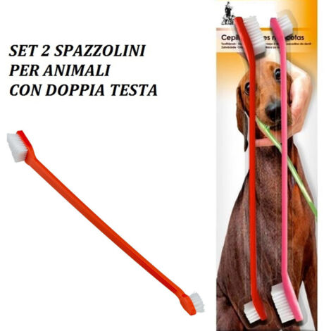 Trade Shop - Spazzolini Set 2 Pezzi Spazzolino Spazzola Denti Doppia Testa Per Cani Gatti -