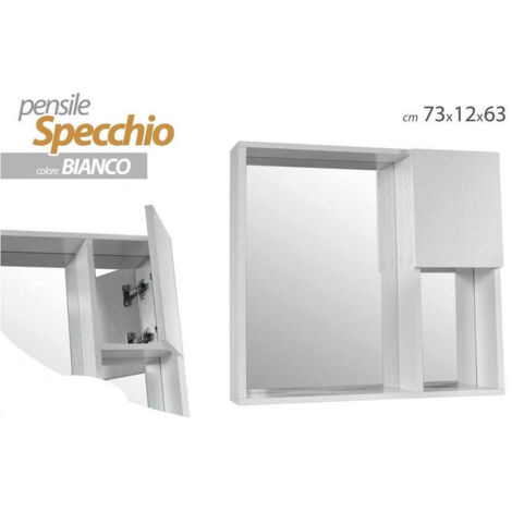 Trade Shop - Specchiera Pensile Specchio Mobiletto Parete Bagno Armadietto 73x12x63cm 808975 -