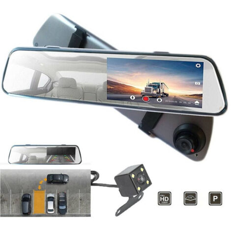 TRADE SHOP - Specchietto Retrovisore Touch Dvr 4.39" Full Hd Tf Camera Anteriore Posteriore -